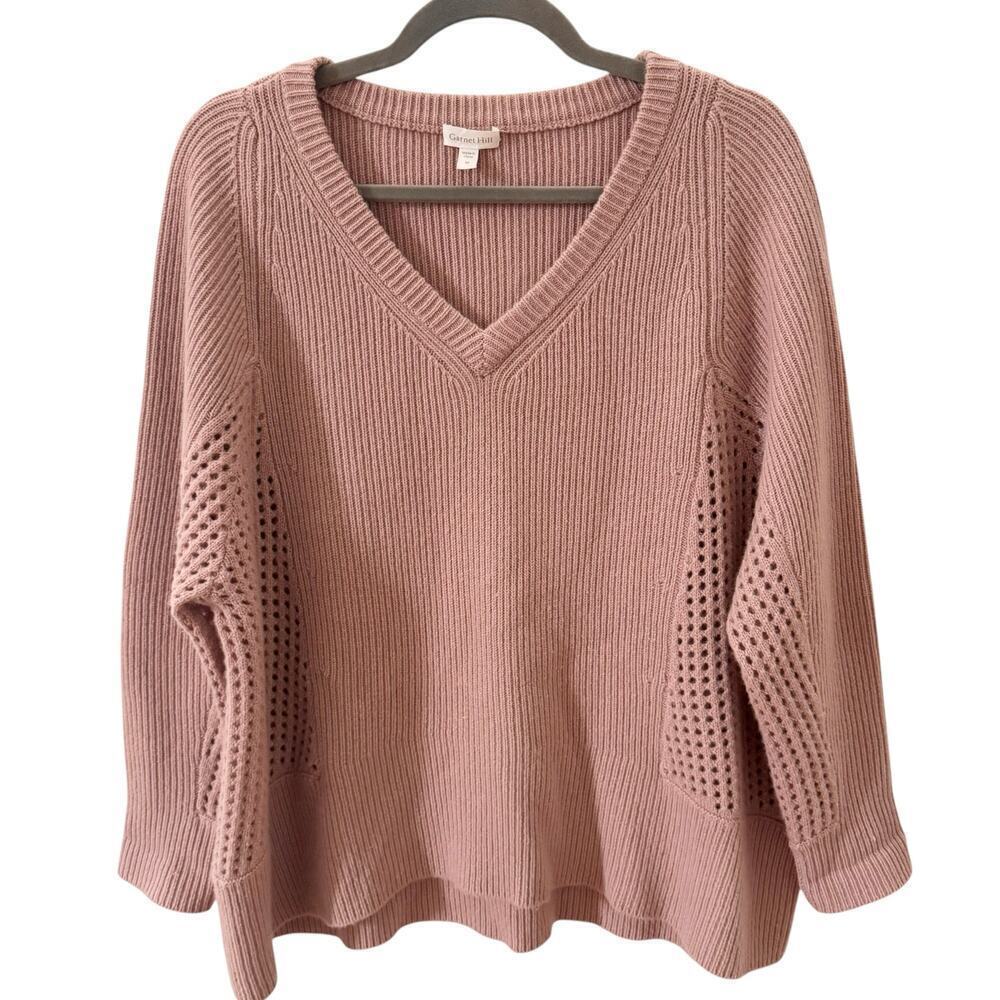 Garnet Hill 100% Cashmere Mesh Rib-Knit Sweater Dusty Pink Size M - Picture 1 of 9